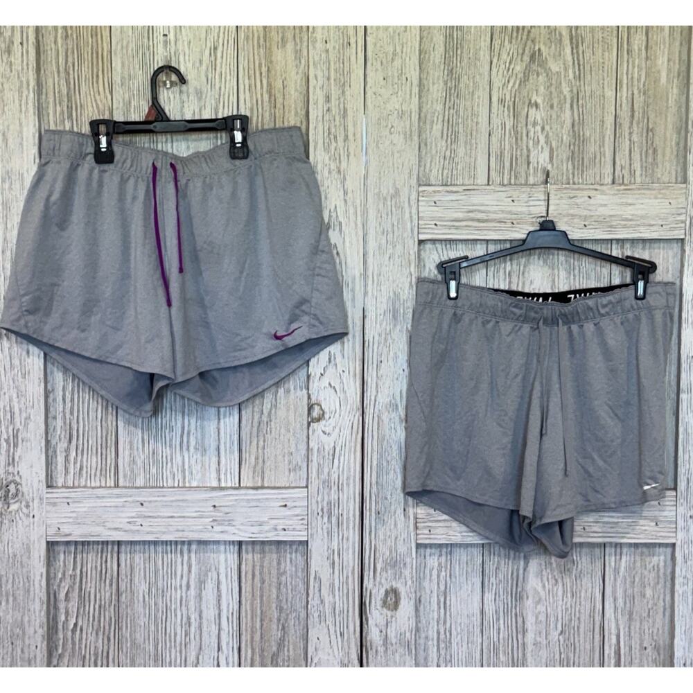 NIKE DRI-FIT WOMEN'S RUNNING SHORTS XL GREY WITH DRAWSTRING Lot Of 2